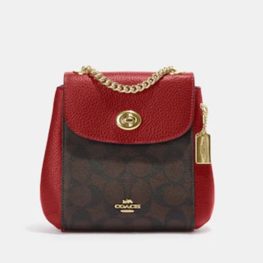 Coach Convertible Mini Backpack In Signature Canvas -Brown, Red & Gold - Reemoly - Picture 16 of 16
